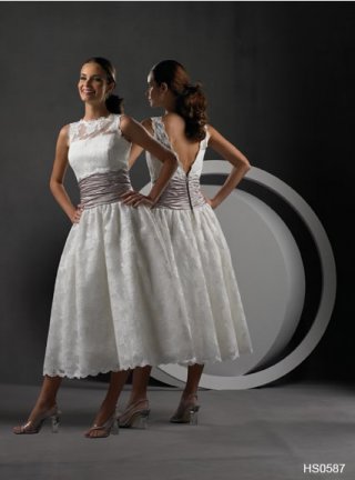 Tea Length Embroider Lacing Cheap Customer-Made Design Wedding Dress Under 100