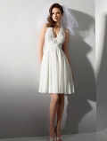 Deep V-neck Beads Working Sexy Tea Length Cheap Wedding Dress New Style