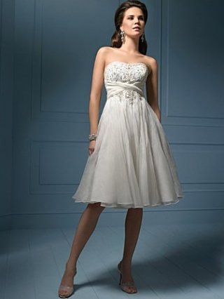 Mellifluous Embroider Tea Length Strapless Ivory Cheap Wedding Dress