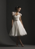 Distinctive Lace Wraps Strapless Sweetheart White Chiffon Knee Length Discount Wedding Dress
