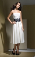 Graceful Strapless Pleated Knee Length Lace Belt Design Wedding Dress