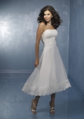 Strapless Lacing Embroider Empire Waist Knee Length Discount A-line Design Wedding Dress