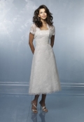 New Style Lacing Applique Supple Knee Length Discount Ivory Wedding Dress
