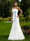 White Strapless bule sash under bust Embroider lace Mermaid Wedding Dress Unnder 200