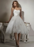 Lovely Princess Sweetheart Strapless Embroider Puffed Knee Length Discount Chiffon Ball Wedding Dress