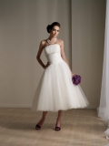 Pretty Strapless Elegant Chiffon Knee Length Discount Design High Quality Skin Wedding Dress