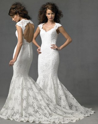Charming Gorgeous Applique Backless lace Mermaid Wedding Dress