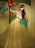 Gold Top Tube Ruched In The Waist Sequins Tulle Taffeta Prom / Evening Dress