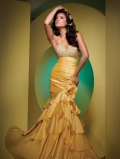 V Neckline Strapless With Sequins Mermaid / Trumpet Floor Length Multi Layers And Ruched Elegant Evening Dress