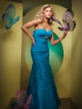 Sweetheart Mermaid / Trumpet Pleated And Tiered Strapless With Lace And Beadings Elegant Evening Dress