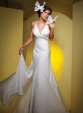 Hallter V Neckline Dropped With Appliques Sweep Train Designed Evening Dress