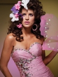 Pink Sweetheart Appliques Beading Dide Draped Strapless Organza Taffeta prom / Evening Dress