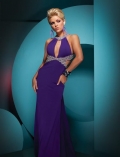 New Style Purple Beading Halter And Appliques Dropped Floor Length Designer Evening Dress