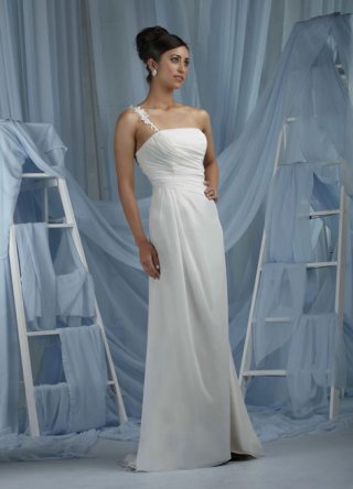 2011 Charming One Shoulder Floor Length Tiered Cheap Beach Wedding Dress