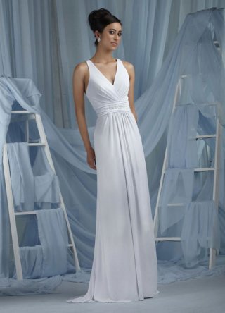 New style Slender Enticing Pleated Chiffon V-neck Cheap Beach Wedding Dress