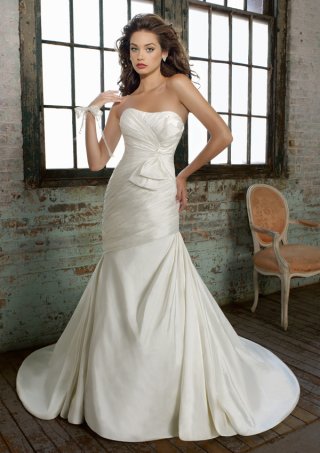 New Style simple Strapless Pleated bodice Satin Mermaid Wedding Dress