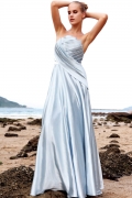 New Style Strapless floor-length Pleated satin Design Silver Evening Party Dress Under 100