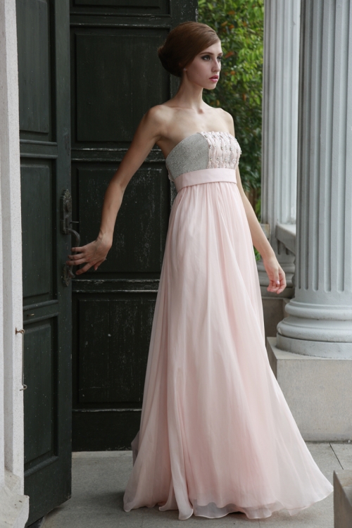 Pink Princess Strapless Cheap waistband empire waist Design Evening dress at a low price
