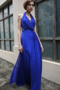 Royalblue Cheap V-neck Design Halter floor length Evening dress