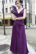 Vintage Purple V-neck Empire Waist Design Evening dress At Wholesale Price
