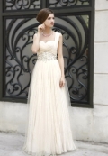 Available in Spring Cream Empire Waist Sweetheart Cheap Emborider Chiffon strap Design Evening dress at wholesale price