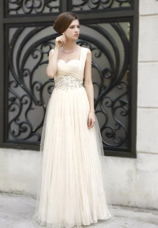 Available in Spring Cream Empire Waist Sweetheart Cheap Emborider Chiffon strap Design Evening dress at wholesale price