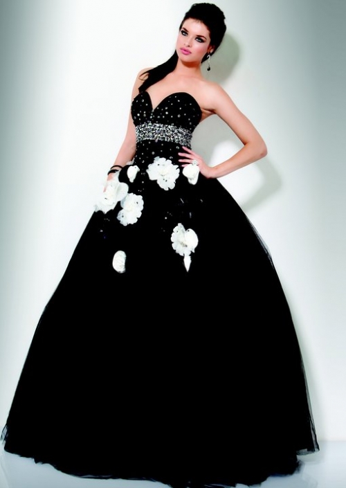 Black Sweetheart Beading Appliques Satin / tulle Prom / Evening Dress