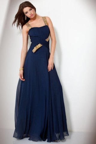 Scalloped-Edge Floor Length Chiffon Side Draped Elegant Evening Dress