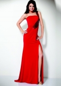 Plain Red A Line Natural Flat Neckline With One Shoulder Evening Dress
