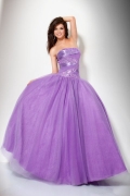 Purple Scoop Beading Ruched Satin Tulle Evening/Prom Dress