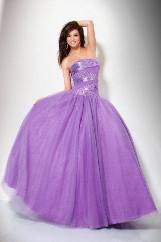 Purple Scoop Beading Ruched Satin Tulle Evening/Prom Dress