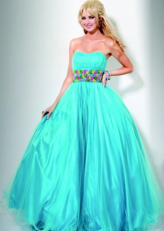 Blue Sweetheart Appliques Satin Organza Prom/Evening Dress