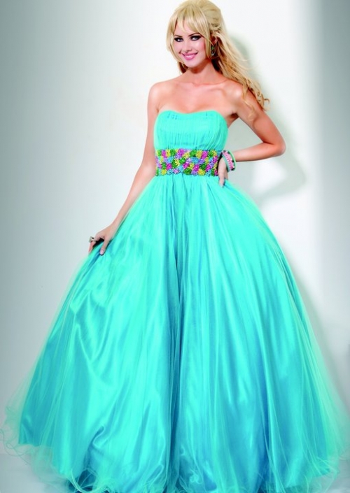 Blue Sweetheart Appliques Satin Organza Prom/Evening Dress