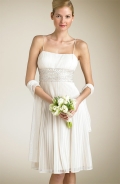 New Style Affordable Chiffon Spaghetti Straps Mid Length Empire Waist Sheath/ Column Wedding Dress