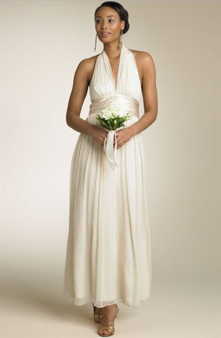 2012 Halter V-neck Empire Waist Full length Chiffon Discount Beach Wedding Dress