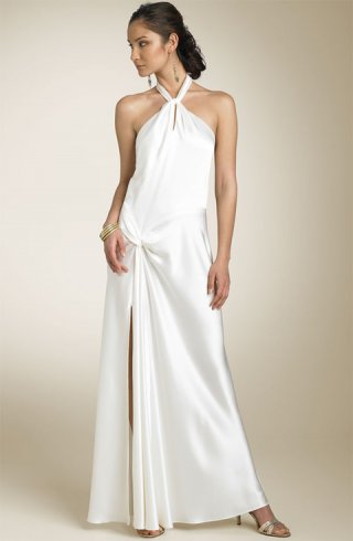 2012 Halter Simple Modest Style Full length Column Beach Wedding Dress