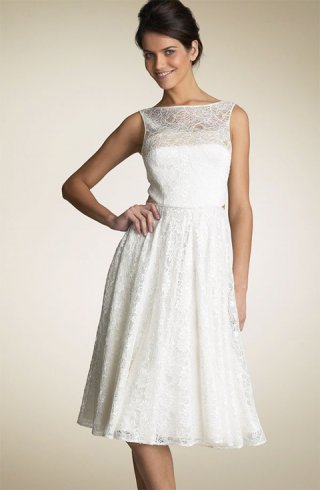 New Style Lace Tea length Style Sheath/ Column Bateau Neckline Wedding Dress
