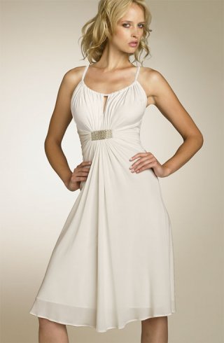 New Style Chiffon Tea length Ruched Style Spaghetti Straps Wedding Dress