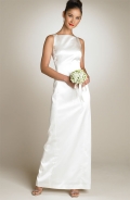 2012 Bateau Neckline Satin Sheath/ Column Full length Beach Wedding Dress
