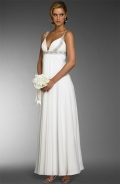 Simple Design Straps Deep V-Neck Organza Satin Floor Length Wedding Dress