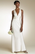 2012 Discount Style V-neck Satin Full length Column Beach Wedding Dress