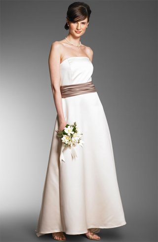 2012 Ivory Strapless A-line Full length Sash Style Beach Wedding Dress