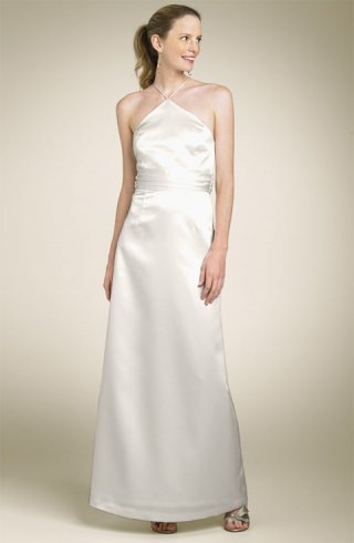 2012 Satin Sheath/ Column Spaghetti Straps Full length Beach Wedding Dress