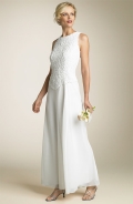 2012 Modest Bateau Neckline Chiffon Applique Full length Beach Wedding Dress