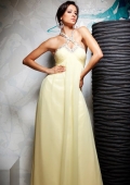 A Simple Beading Halter And Ruched Neckline Chiffon Evening Dress