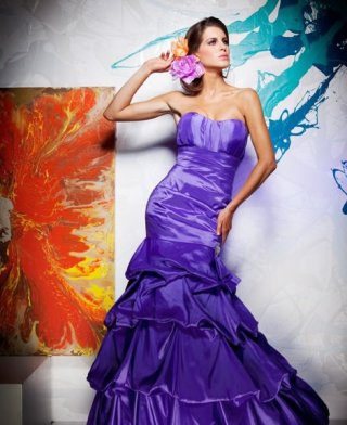 Purple Srapless Mermaid Ruched Elastic Satin Prom Dress