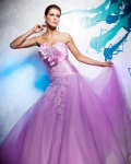 Pink Taffeta Organza Draped Appliques Butterfly Prom Dress