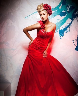 Intriguing Red A Line Ball Gown With One Shoulder Scoop Neckline Evening Dress With Beadings