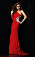 Tempting Red A Line With A Train party / Evening One Shoulder Dress