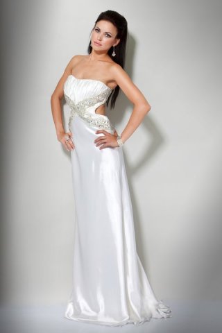 Scalloped-Edge Neckline Strapless Pleated With Appliques Designer Evening Dress